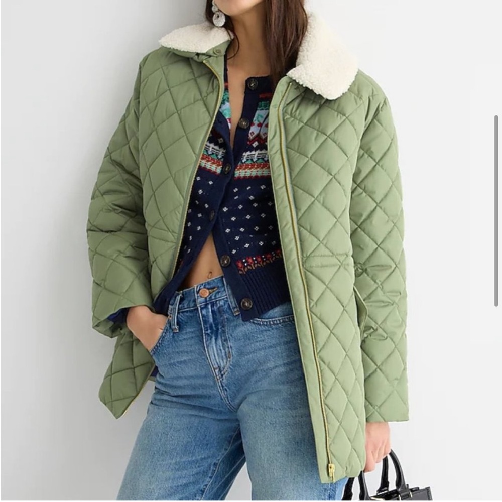J. Crew Oversized Quilted Puffer Jacket - Light Green